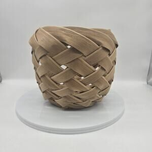 Vintage Handmade Dried Palm Frond Leaf Woven Round Basket Braided Bohemian Boho